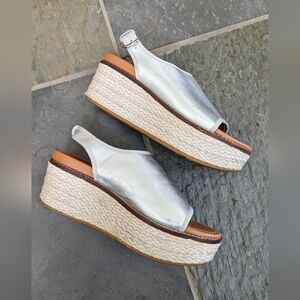 Fitflop Eloise Wedges Sandals Silver Mixed Metallic Back Strap women's 37 6.5